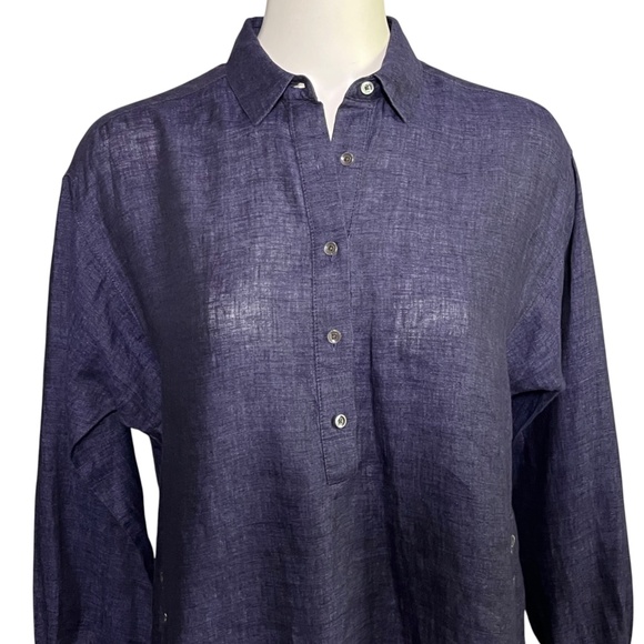 J McLaughlin Fallon Tunic Top Size Small Linen Blue Popover Loose Fit Breathable - Picture 3 of 12